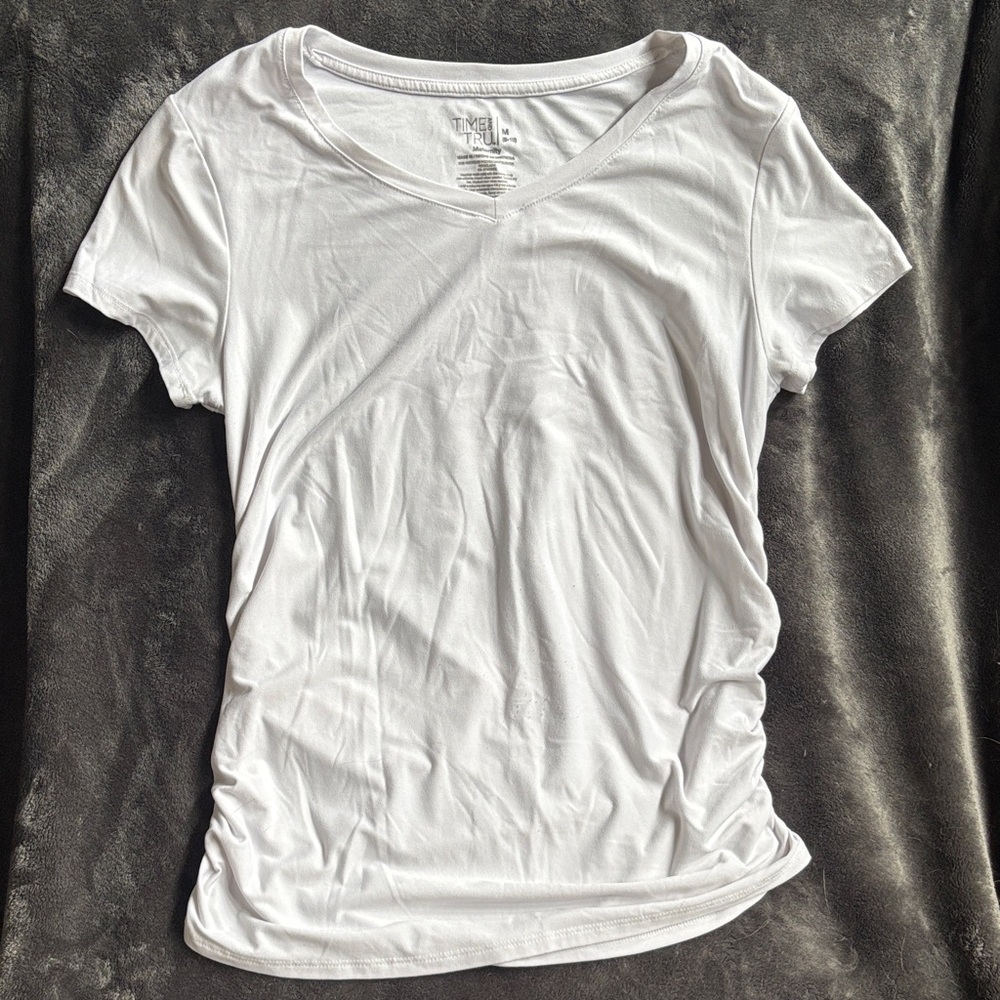 Time and Tru Maternity White V-Neck Short Sleeve Tee
